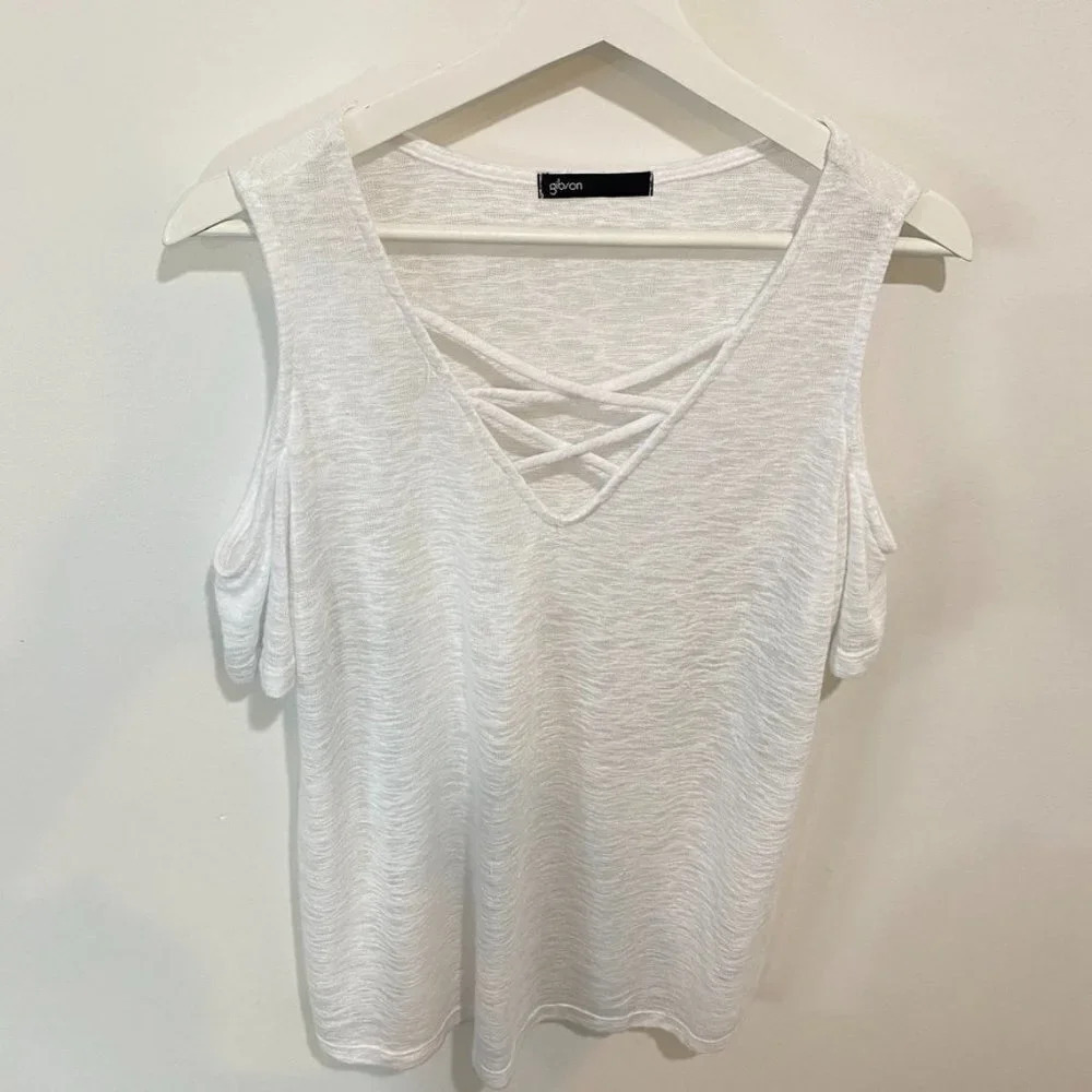 Gibson Sheer Cold-Shoulder Snow White Knit Tank Top Size M